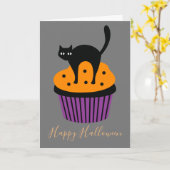 Carte Chat noir thème orange Halloween (Fleur jaune)