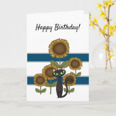 Carte Chat noir tournesol (Fleur jaune)