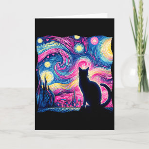 Carte Chat Noir Van Gogh Nuit Étoilée Art Cœurs Valenti