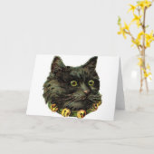 Carte Chat noir victorien avec collier à clochette (Fleur jaune)