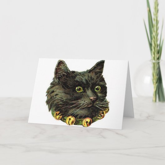 Carte Chat noir victorien avec collier à clochette (Devant)