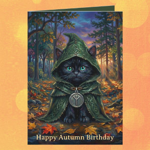 Carte Chat noir Whimsigoth Anniversaire d'automne