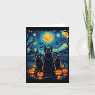 Carte Chat Nuit Étoilée Halloween Amoureux de Chats Noir