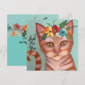 Carte Chat orange avec couronne de fleurs (Devant / Derrière)