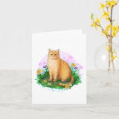 Carte Chat orange dans le patch de fleurs (Fleur jaune)