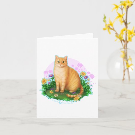 Carte Chat orange dans le patch de fleurs (Fleur jaune)