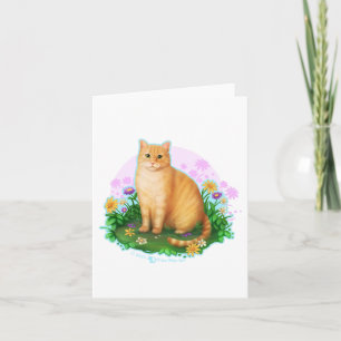 Carte Chat orange dans le patch de fleurs
