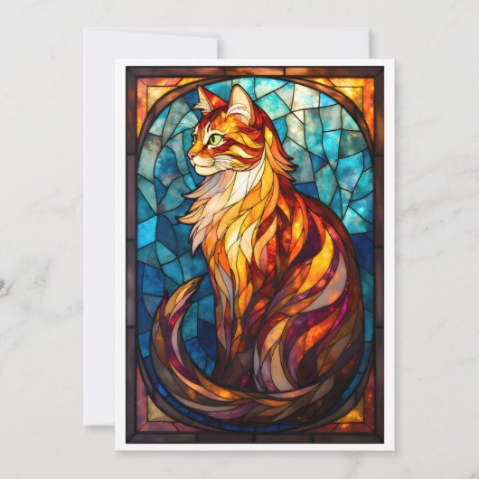 Carte Chat orange duveteux de style vitrail plat (Devant)