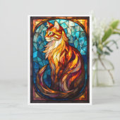 Carte Chat orange duveteux de style vitrail plat (Debout devant)