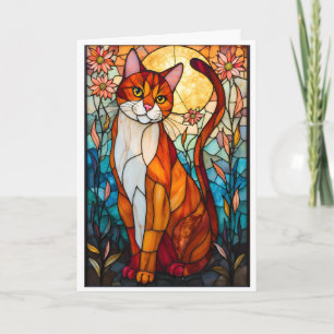 Carte Chat orange et blanc de style vitrail