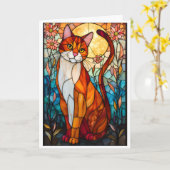 Carte Chat orange et blanc de style vitrail (Fleur jaune)