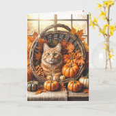 Carte Chat Orange Pour Novembre Anniversaire (Fleur jaune)