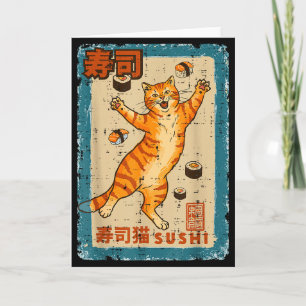 Carte Chat Orange Saute Avec Nourriture Japonaise Sushi 