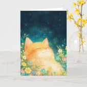 Carte Chat Orange Sieste Paisible (Fleur jaune)