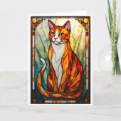 Carte Chat orange style vitrail yeux verts (Devant)