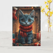 Carte Chat Oriental Bleu Avec Cheminée Cadeau De Noël (Fleur jaune)