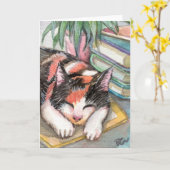 Carte Chat par les livres (Fleur jaune)