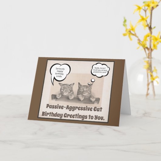 Carte Chat Passif Agressif Voeux D'Anniversaire (Fleur jaune)