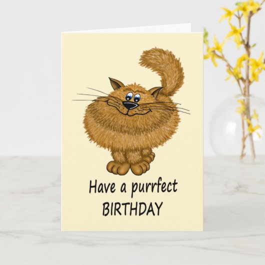 Carte Chat pelucheux de style de bande dessinée (Fleur jaune)