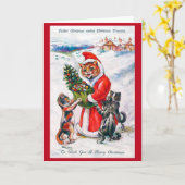 Carte Chat Père Noël de Noël, Louis Wain (Fleur jaune)