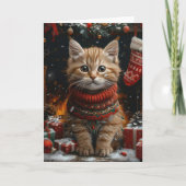 Carte Chat Persan avec cheminée de cadeaux de Noël (Devant)