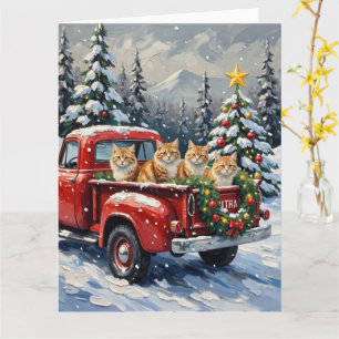 Carte Chat Persan camion rouge Noël vacances