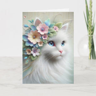 Carte Chat Persan de naissance avec laurier floral