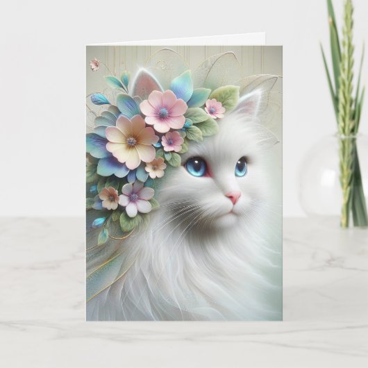Carte Chat Persan de naissance avec laurier floral (Devant)