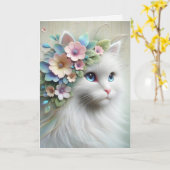 Carte Chat Persan de naissance avec laurier floral (Fleur jaune)