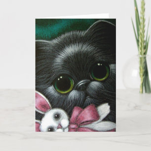 CARTE CHAT PERSAN NOIR & LAPIN DE PÂQUES