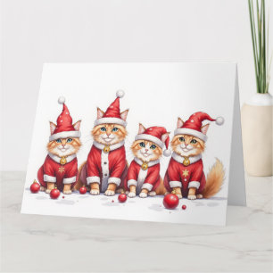 Carte Chat Persan tenue de Noël chapeau de Père Noël