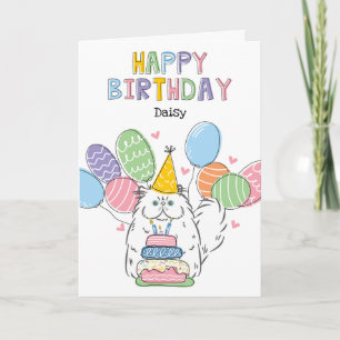 Carte Chat Perse Blanc Longhair fête d'anniversaire