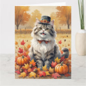 Carte Chat Perse En Automne Feuilles Thanksgiving Art (Devant)