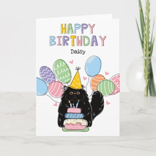 Carte Chat Perse Noir Longhair fête d'anniversaire (Devant)
