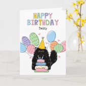 Carte Chat Perse Noir Longhair fête d'anniversaire (Fleur jaune)