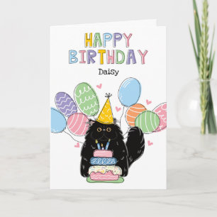 Carte Chat Perse Noir Longhair fête d'anniversaire