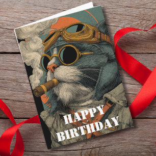 Carte Chat Pilote d'Anniversaire  Aviateur Drôle Aviatio
