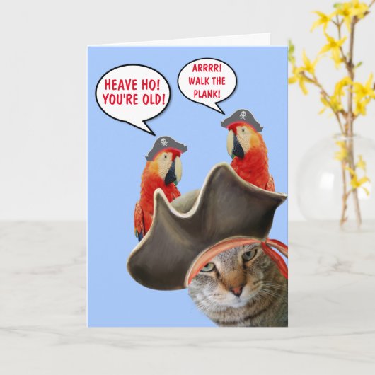 Carte Chat Pirate Et Perroquets Rude Amusants Anniversai (Fleur jaune)