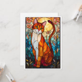 Carte Chat plat orange et blanc de style vitrail (Devant/Arrière en situation)