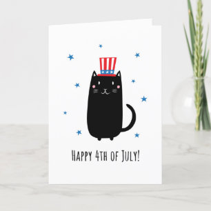 Carte Chat portant un casquette patriotique, Joyeux 4 ju