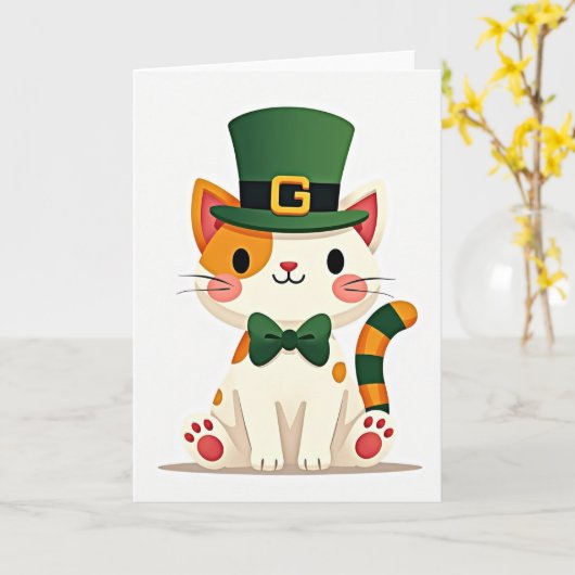 Carte Chat Queue Rayée St Patrick (Fleur jaune)