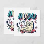 Carte Chat qui fait du skate Meow (Devant / Derrière)