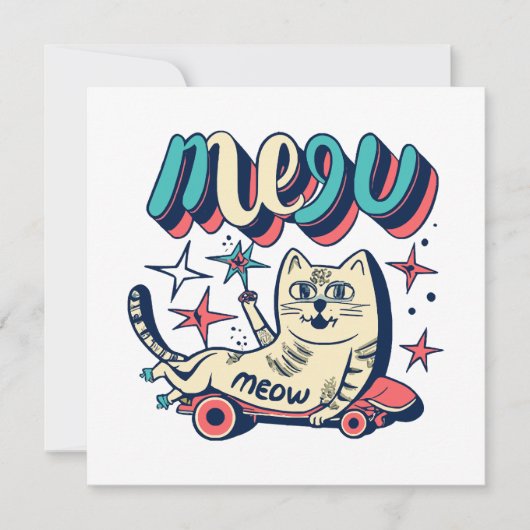 Carte Chat qui fait du skate Meow (Devant)