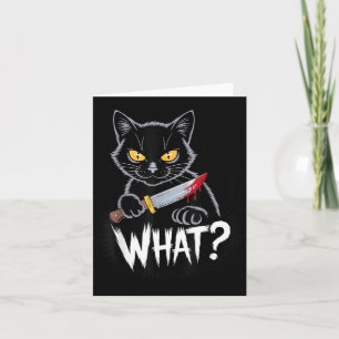 Carte Chat Quoi_ Drôle Chat Noir Avec Couteau Halloween