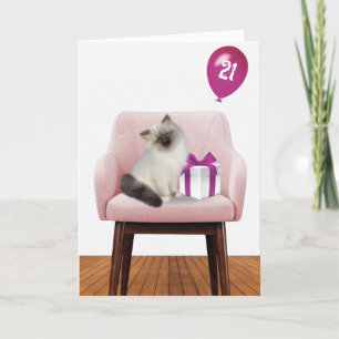Carte Chat Ragdoll Avec Ballons 21E Anniversaire