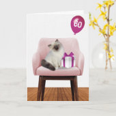 Carte Chat Ragdoll Avec Ballons 60e Anniversaire (Fleur jaune)