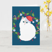 Carte Chat Ragdoll Couronne de Noël (Fleur jaune)