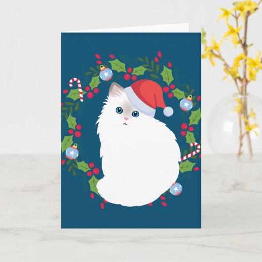 Carte Chat Ragdoll Couronne de Noël (Fleur jaune)