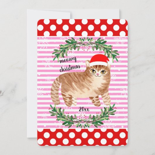 Carte Chat Red Pink Snowflakes Joyeux Noël (Devant)