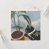 Carte Chat regardant les plantes d'intérieur  (Devant/Arrière en situation)